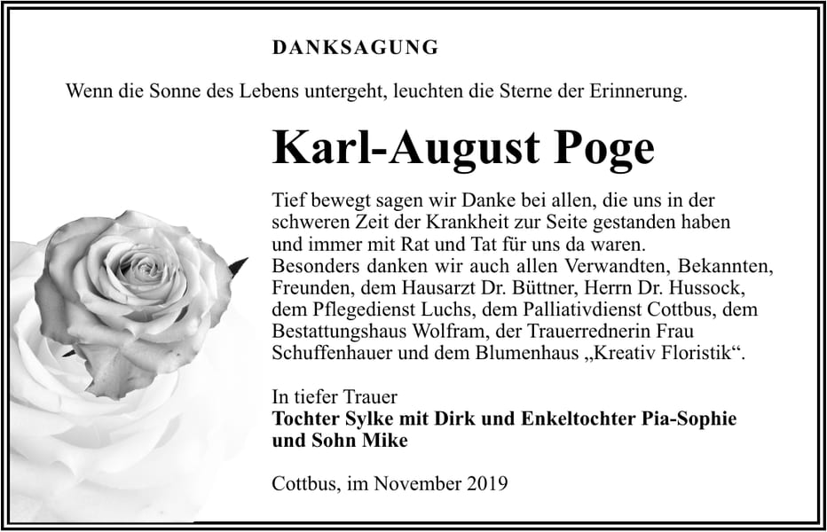 Danksagung Karl-August Poge