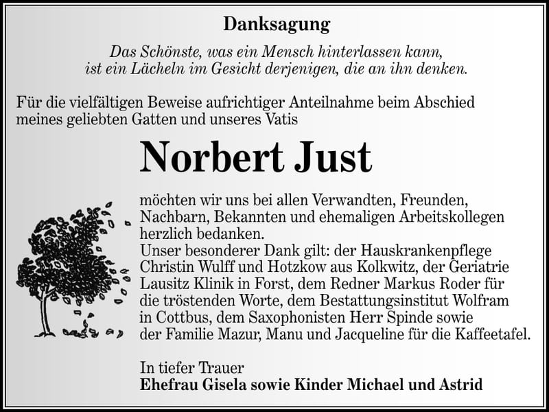 Danksagung Norbert Just