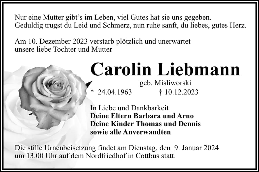 Traueranzeige Carolin Liebmann, geb. Misliworski