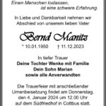 Traueranzeige Bernd Manitz