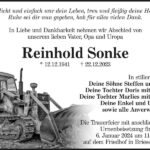 Traueranzeige Reinhold Sonke