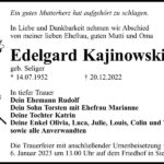 Traueranzeige Edelgard Kajinowski, geb. Seliger