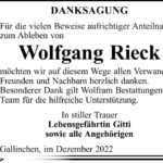 Danksagung Wolfgang Rieck