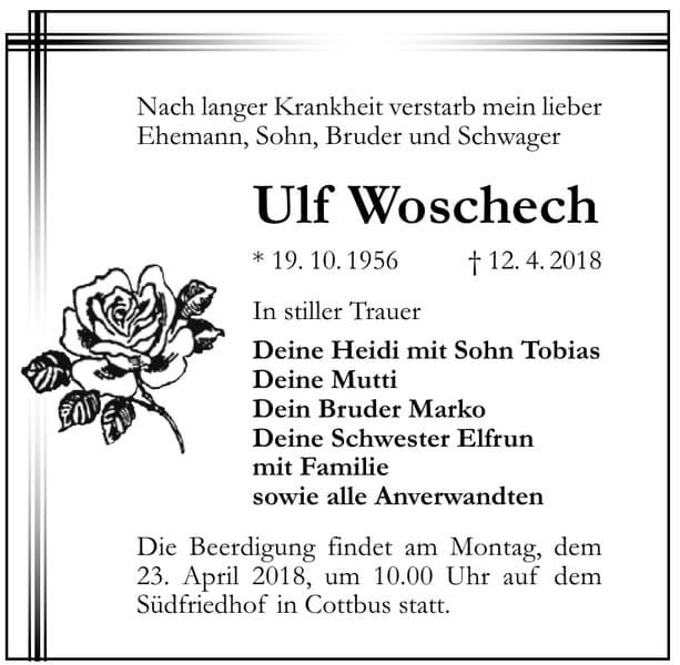 Traueranzeige Ulf Woschech
