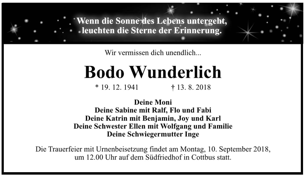 Traueranzeige Bodo Wunderlich