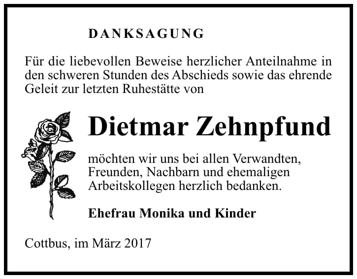 Danksagung Dietmar Zehnpfund