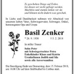 Traueranzeige Basil Zenker