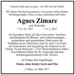 Danksagung Agnes Zimare, geb. Koitschka