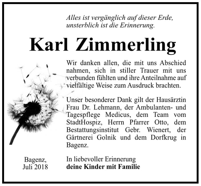 Danksagung Karl Zimmerling