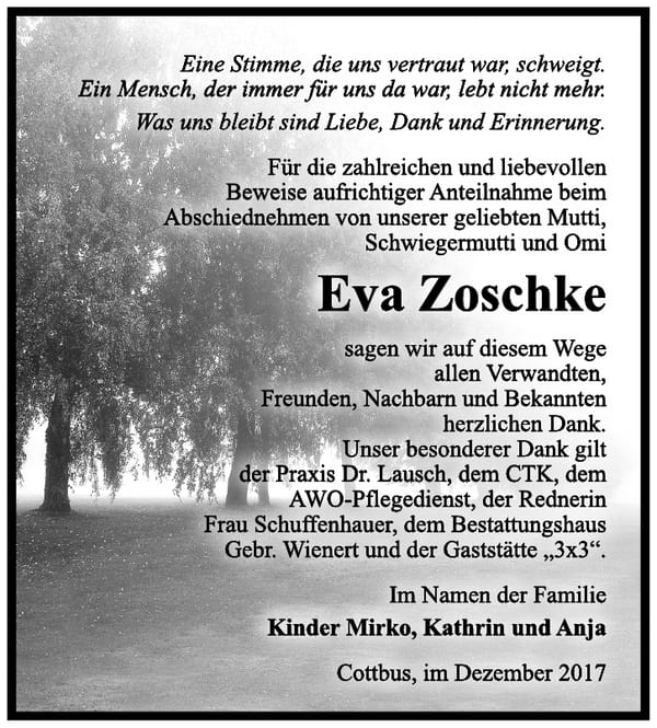 Danksagung Eva Zoschke