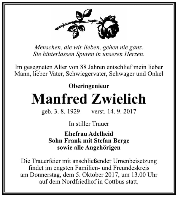 Traueranzeige Manfred Zwielich