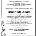 Traueranzeige Brunhilde Adam