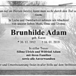 Traueranzeige Brunhilde Adam, geb. Kurze