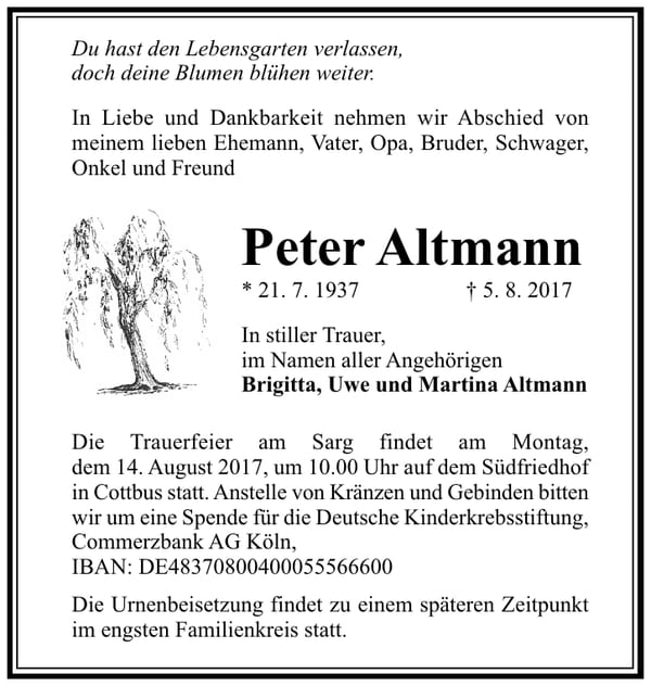 Traueranzeige Peter Altmann