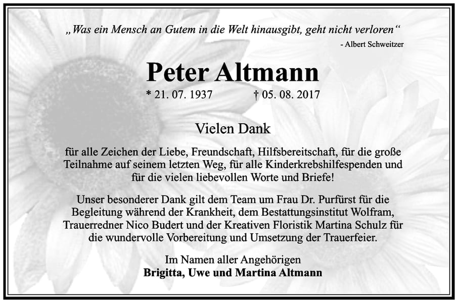 Danksagung Peter Altmann