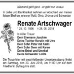 Traueranzeige Renate Artschwager