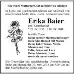 Traueranzeige Erika Baier, geb. Kampfhenkel