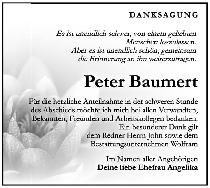Danksagung Peter Baumert