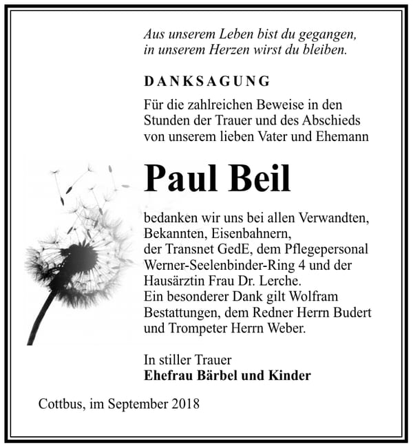 Danksagung Paul Beil