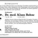 Traueranzeige Dr. med. Klaus Bohne