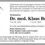 Traueranzeige Dr. med. Klaus Bohne