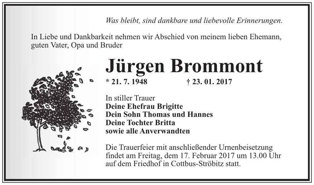 Traueranzeige Jürgen Brommont