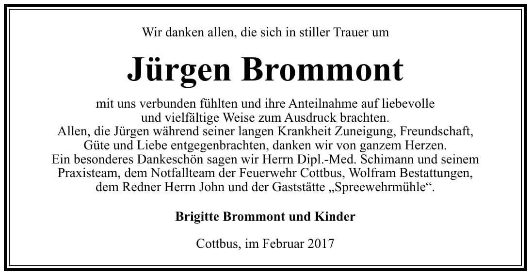 Danksagung Jürgen Brommont