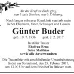 Traueranzeige Günter Buder
