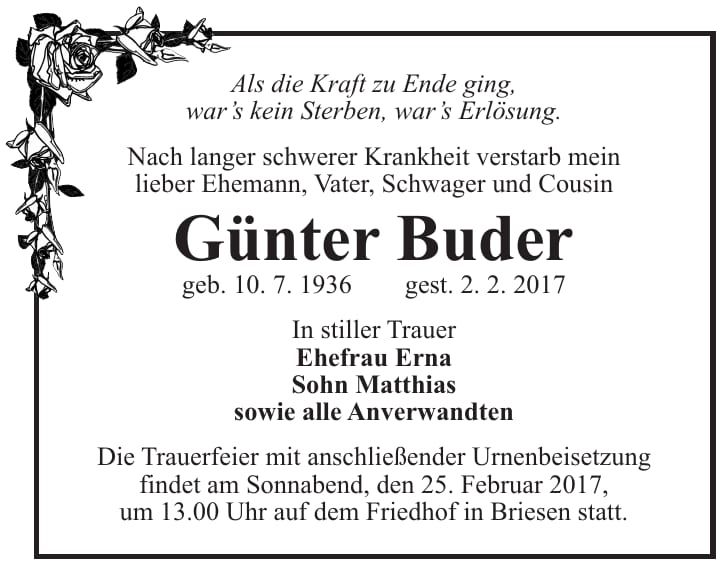 Traueranzeige Günter Buder