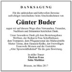Danksagung Günter Buder