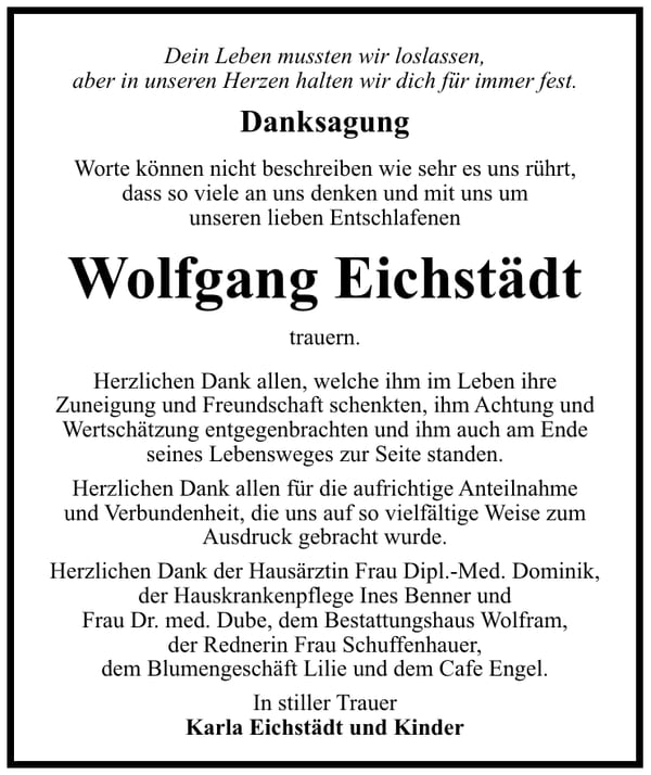 Danksagung Wolfgang Eichstädt
