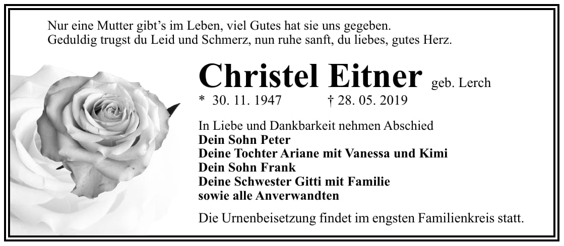 Traueranzeige Christel Eitner, geb. Lerch