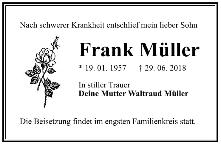 Traueranzeige Frank Müller