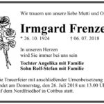 Traueranzeige Irmgard Frenzel