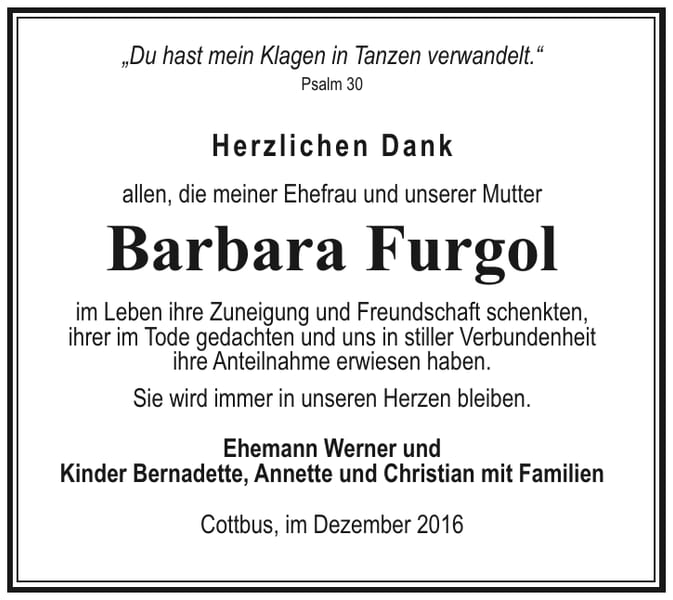 Danksagung Barbara Furgol