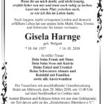 Traueranzeige Gisela Harnge, geb. Wolgast
