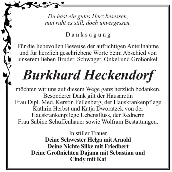 Danksagung Burkhard Heckendorf