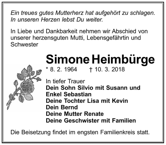 Traueranzeige Simone Heimbürge