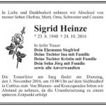 Traueranzeige Sigrid Heinze
