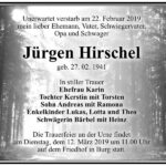 Traueranzeige Jürgen Hirschel