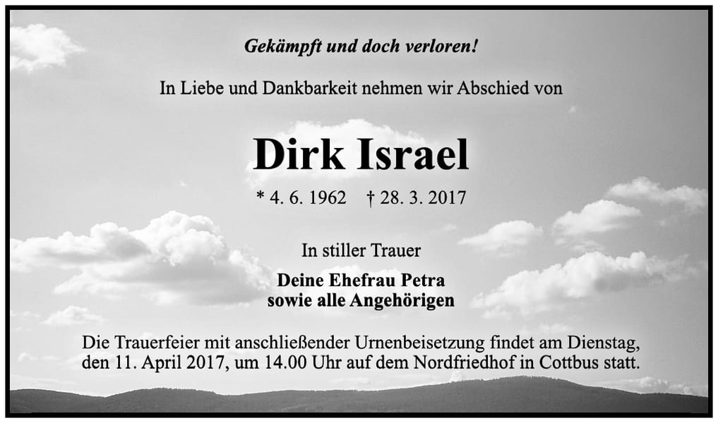 Traueranzeige Dirk Israel