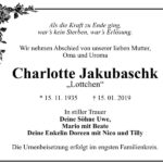 Traueranzeige Charlotte Jakubaschk
