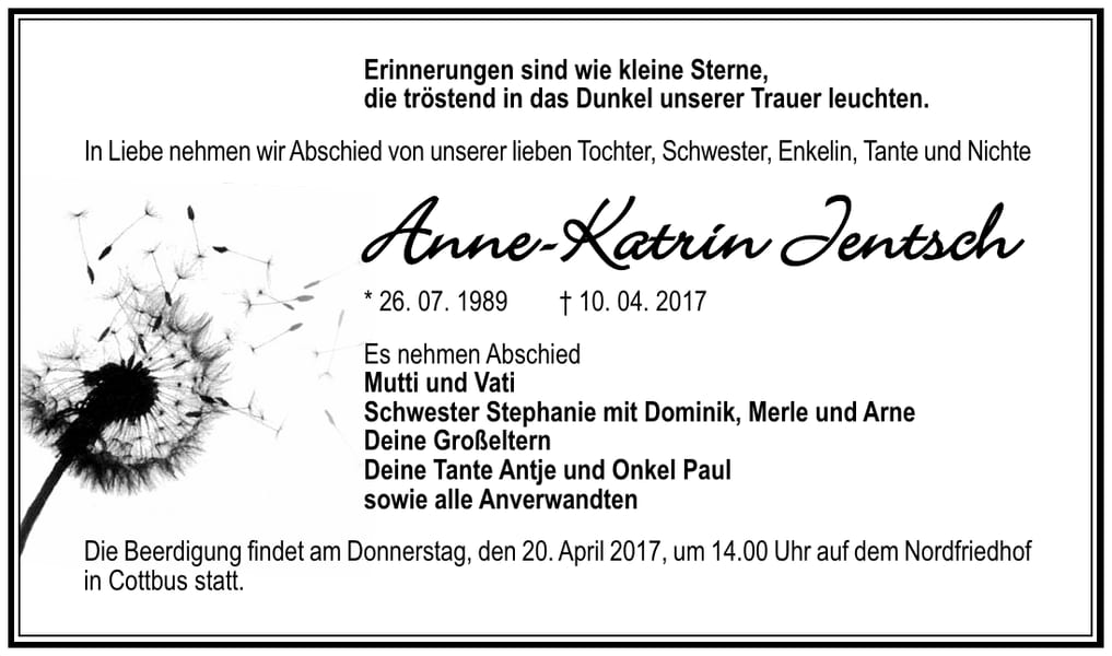 Traueranzeige Anne-Katrin Jentsch