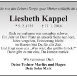 Traueranzeige Liesbeth Kappel