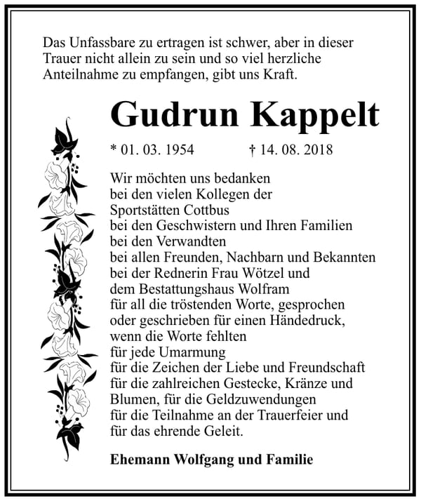 Danksagung Gudrun Kappelt