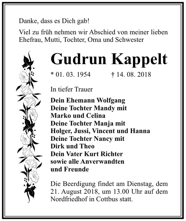 Danksagung Gudrun Kappelt