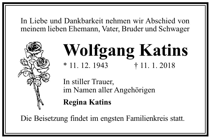 Traueranzeige Wolfgang Katins