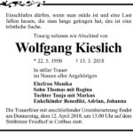 Traueranzeige Wolfgang Kieslich