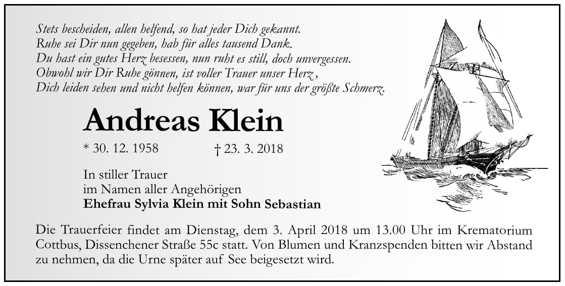 Traueranzeige Andreas Klein