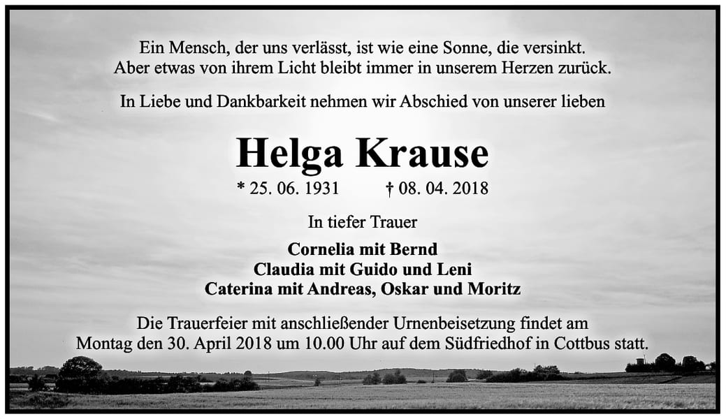 Traueranzeige Helga Krause